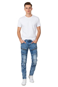 Blue Zipperline Street Jeans – Bold Style, Slim Fit