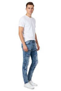 Blue Zipperline Street Jeans – Bold Style, Slim Fit