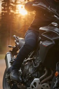 Dark Blue Enzyme Wash Padded Motorcycle Jeans
