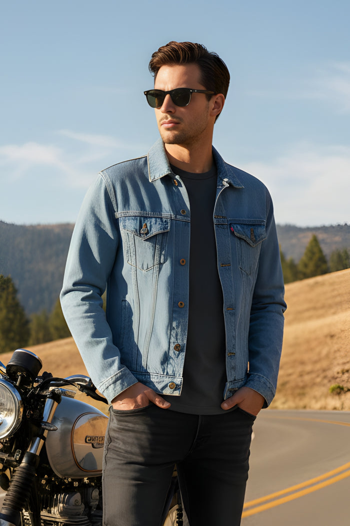 Skyline Button-Front Denim Riding Jacket