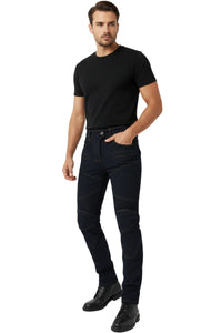Man wearing black t-shirt and jeans on a white background
