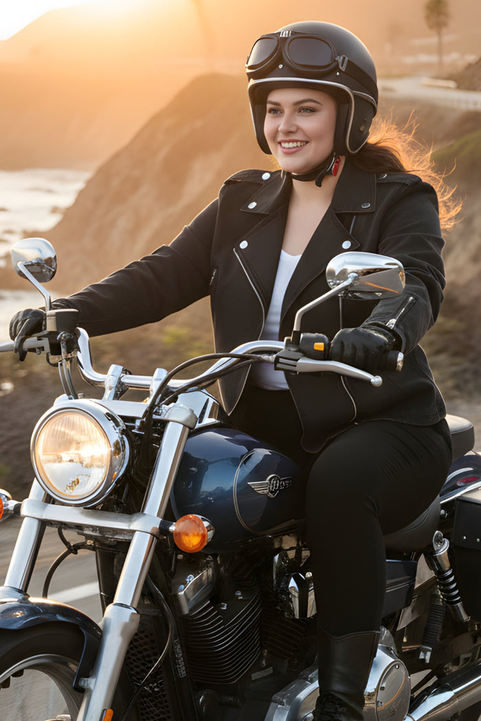 Plus-Size Black Denim Riding Jacket
