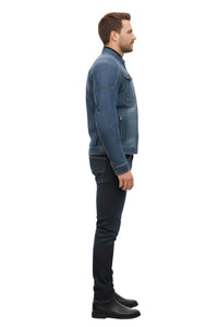 Rider's Denim Jacket worn by a man, showcasing the rugged and stylish appeal perfect for bikers.