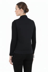 Woman wearing a black jacket on a white background